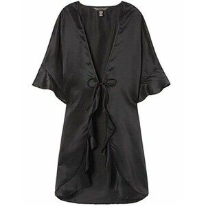 Victoria's Secret Sexy Satin Kimono Black Ruffle Robe black NEW